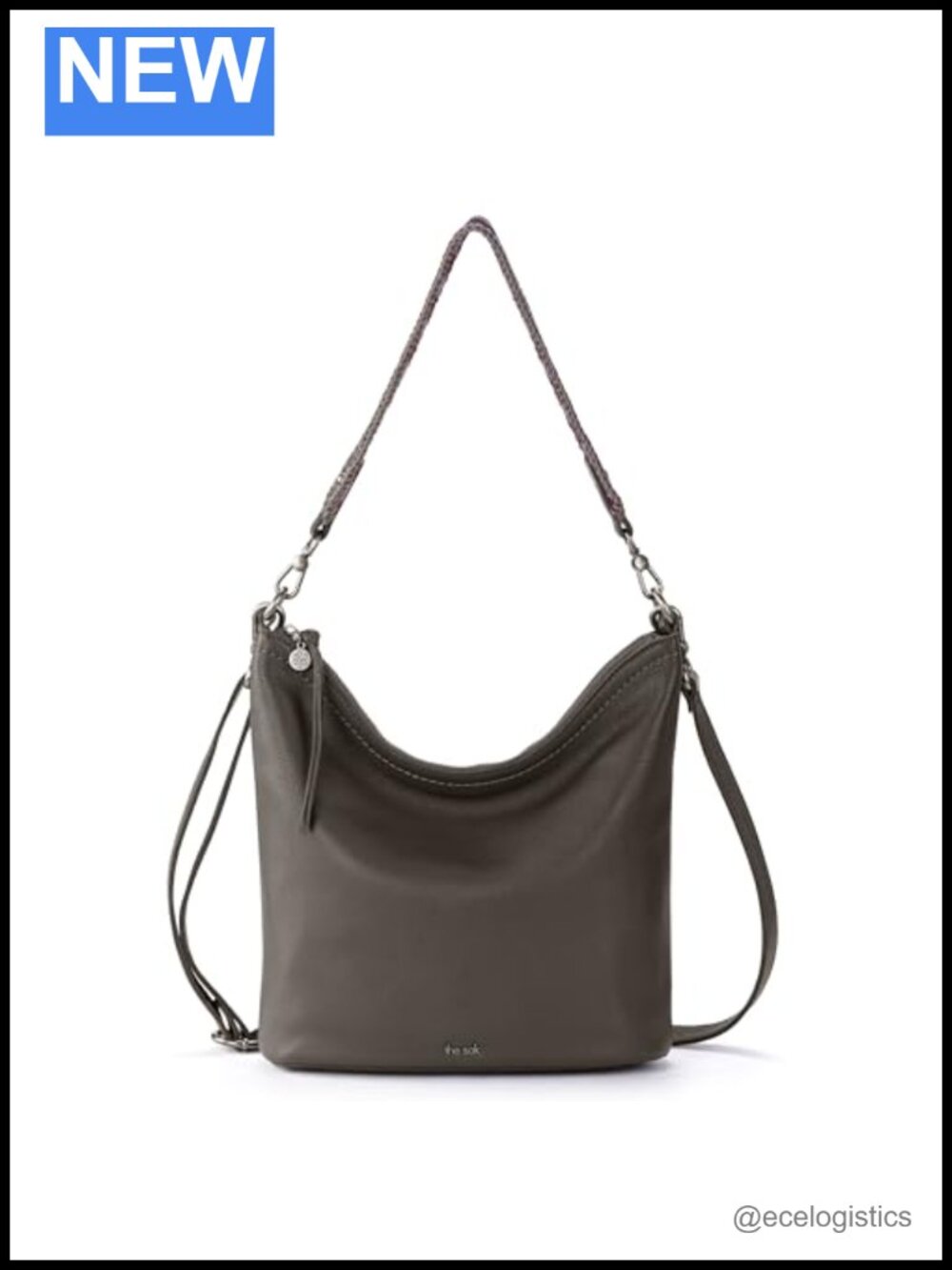 Leather Bucket Crossbody Bag with Detachable Straps Handmade Crochet Shoulder
